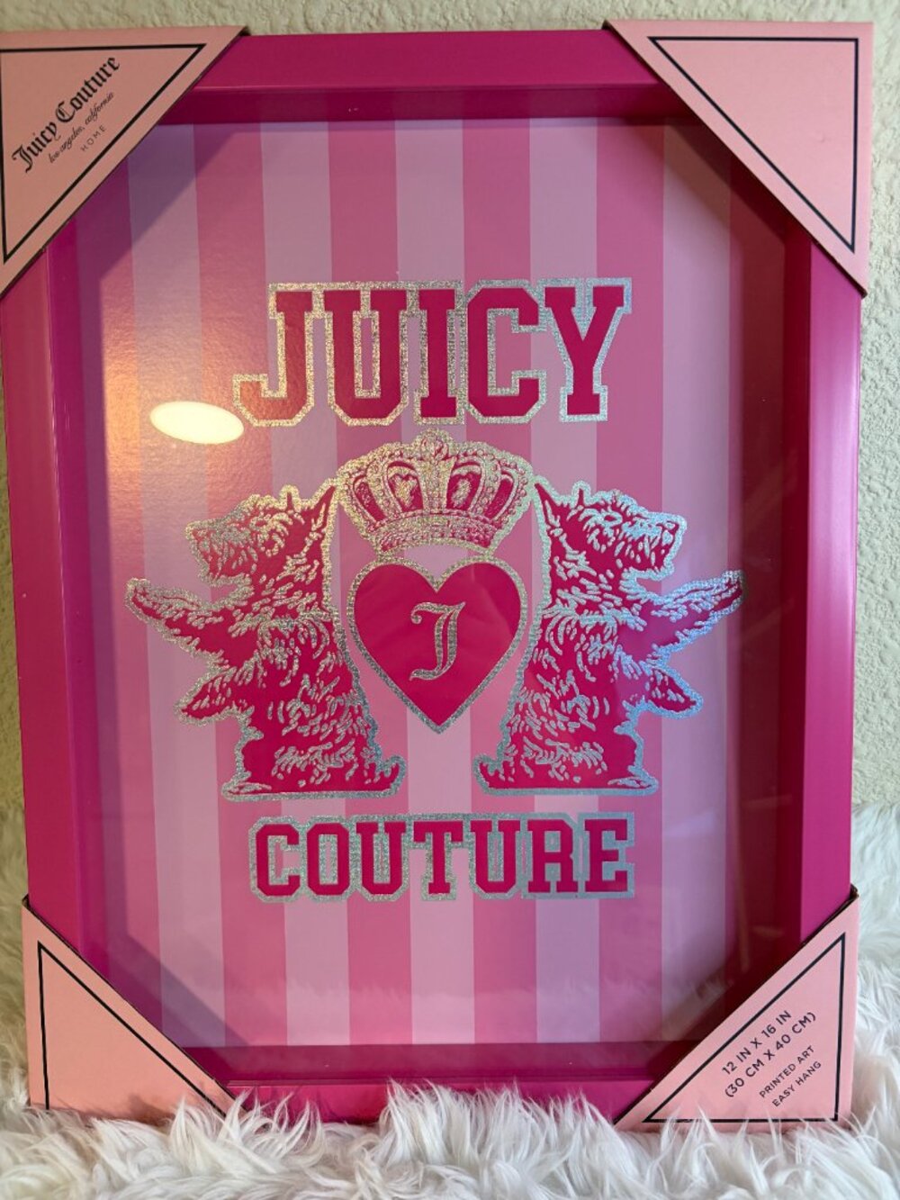 Juicy Couture Pink Glitter Framed Wall Art 12x16 Set of 3 Y2K McBling NWT - Picture 6 of 6